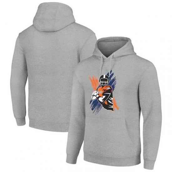 Men Starter Heather Gray Denver Broncos Player X Fleece Pullover Hoodie